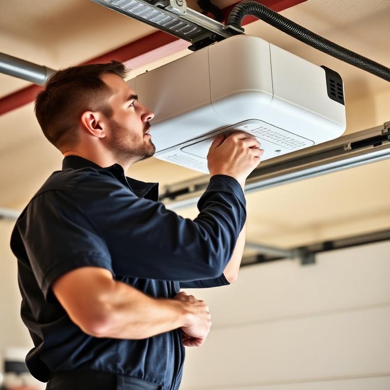 Professional garage door technician repairing a spring in Ashland, MA